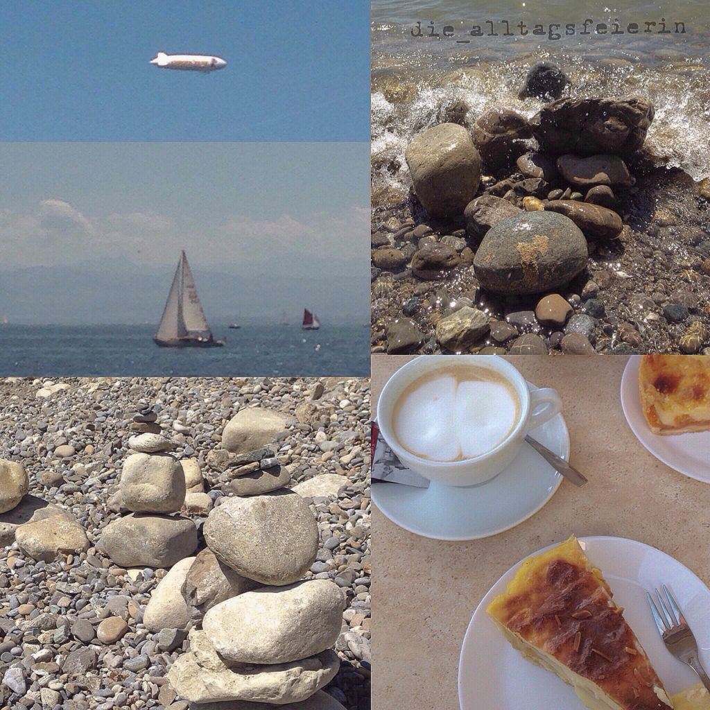 Seeimpressionen, Zeppelin, Segelboot, Steinmännchen und Kaffee